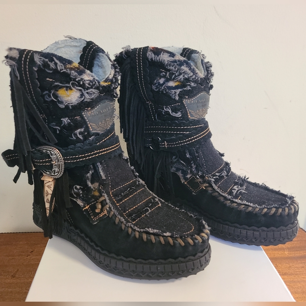 El Vaquero Arya Limites Canvas Moccasin Boots Size 38
